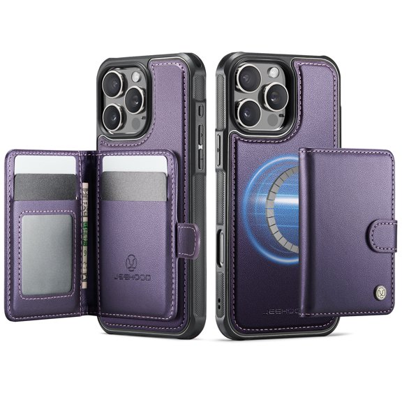 For iPhone 16e Phone Case,2-in-1 Magnetic Removable Card Holder,Compatible With Mag-Safe,PU Leather + TPU + PC Hybrid Shockproof Anti-fall Protection,Durable Phone Case,Purple
