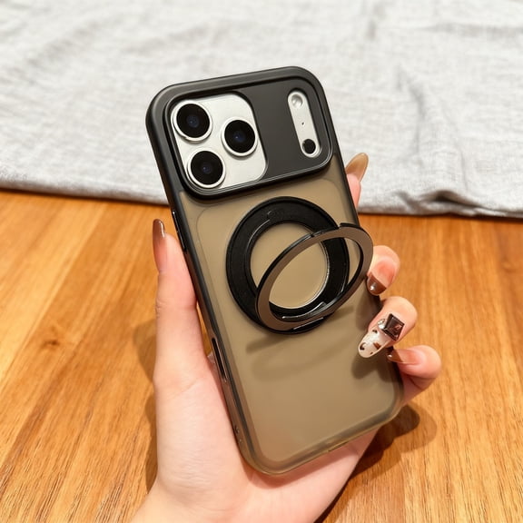 For iPhone 16e Phone Case,360° Rotatable Ring Kickstand,Compatible with Mag-Safe,PC + TPU Hybrid Protection,Matte Skin-feel Anti-fingerprint Translucent Back,Shockproof Phone Case,Black