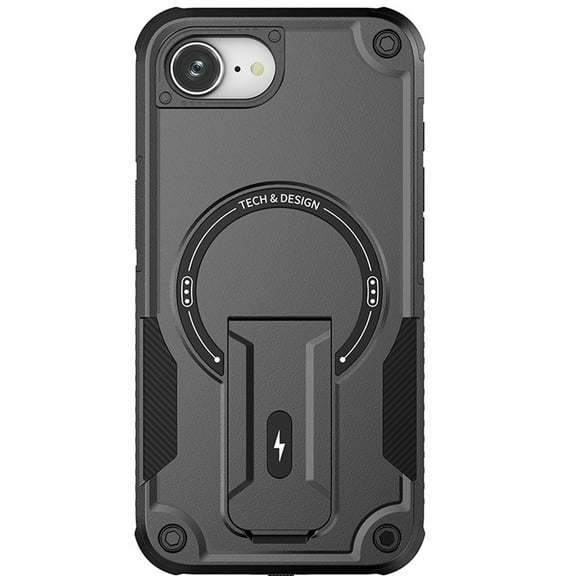 for iPhone 16e Phone Case with Adjustable Kickstand,Compatible with MagSafe Shockproof Anti-fall Bumper Cases Heavy-Duty Magnetic Protective Phone Case Cover for iPhone 16e,Black