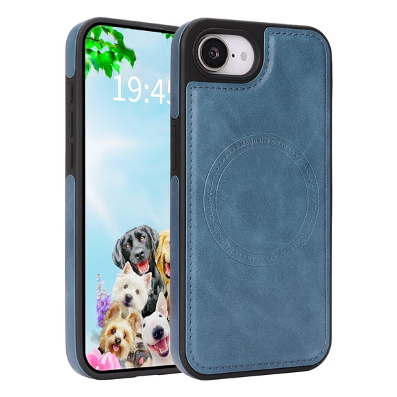 For iPhone 16e Phone Case,Compatible with Mag-Safe,Anti-Scratch PU Leather Back,Soft TPU Bumper,Ultra Slim Shockproof Ant-fall Protection Rugged Thin Fit Phone Case Cover,Blue
