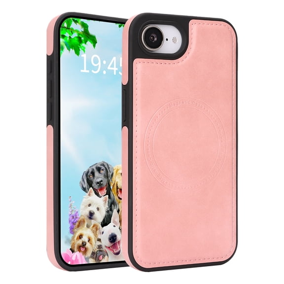 For iPhone 16e Phone Case,Compatible with Mag-Safe,Anti-Scratch PU Leather Back,Soft TPU Bumper,Ultra Slim Shockproof Ant-fall Protection Rugged Thin Fit Phone Case Cover,Pink