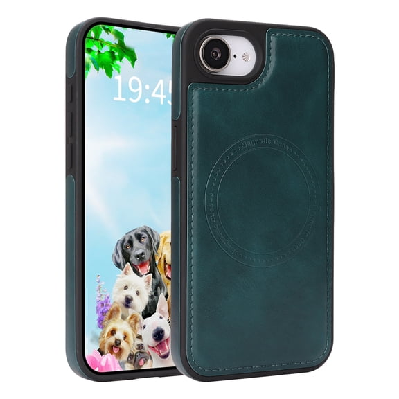 For iPhone 16e Phone Case,Compatible with Mag-Safe,Anti-Scratch PU Leather Back,Soft TPU Bumper,Ultra Slim Shockproof Ant-fall Protection Rugged Thin Fit Phone Case Cover,Green