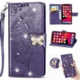 thumbnail image 1 of for iPhone 16e Phone Case Wallet, Women Flip Folio Cover with Credit Card Holders Diamond Emboss Butterfly Flower PU Leather Purse Wrist Strap Kickstand Case for iPhone 16e, Purple, 1 of 9