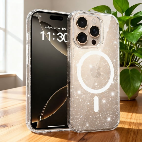 For iPhone 16e Phone Case,Women Cute Glitter Sparkly Shockproof Protective Case,Compatible with Mag-Safe,Thin Fit PC + TPU Hybrid Anti-fall Drop Protection,Durable Phone Case,Clear