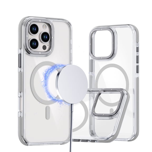 for iPhone 16e Transparent Case, Compatible with MagSafe Charging, Colored Bumper, Enhanced Screen & Camera Protection, Shockproof Clear Phone Case for iPhone 16e,Grey