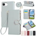 thumbnail image 1 of For iPhone 16e Wallet Case with Card Holder/Crossbody Strap/Zipper Pouch/Lanyard,[RFID Blocking][Magnetic Closure] Premium PU Leather Shockproof Cover For iPhone 16e,Cyan, 1 of 9