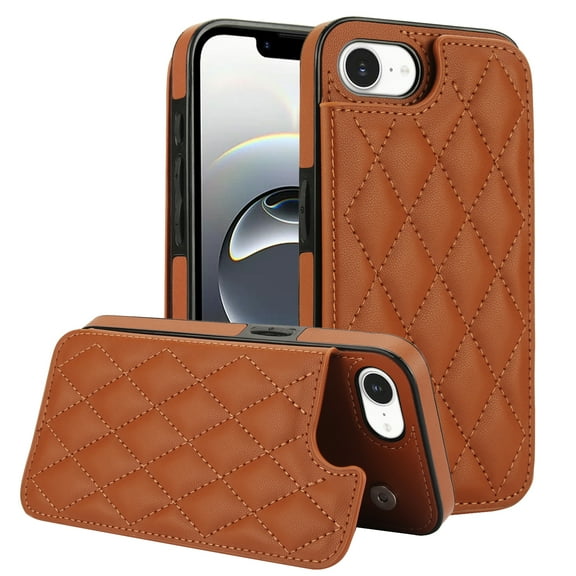 for iPhone 16e Wallet Case with Card Holder, Magnetic Back Folio PU Leather Purse Case for Women Girls, RFID Blocking Protective Flip Stand Phone Cover for iPhone 16e, Brown