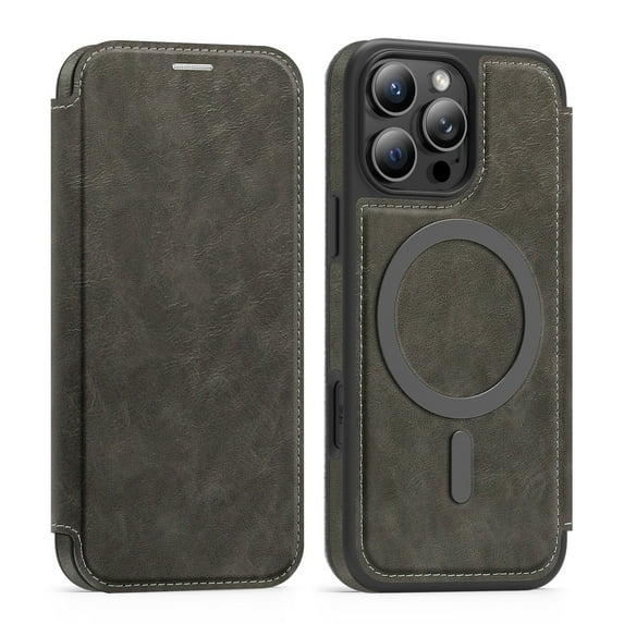 for iPhone 16e Wallet Case, Compatible with MagSafe, Support Wireless Charging, Slim Fit Premium PU Leather Flip Folio Cover with Card Slots Case Wallet for iPhone 16e - Gray