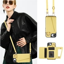 For iPhone 16e Wallet Case with Crossbody Strap, [Anti-Fall Strip] [Lens Protection] [Makeup Mirror] Lychee Texture PU Leather Kickstand Card Slots Metal Buckle Shockproof Case, Yellow