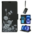 thumbnail image 1 of for iPhone 16e Wallet Case, Luxury Flower Pattern RFID Blocking Wrist Strap Flip Folio Cover with Kickstand Feature for Women Girls, PU Leather Phone Case for iPhone 16e, Black, 1 of 6