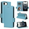 thumbnail image 1 of for iPhone 16e Wallet Case, Lychee Pattern PU Leather Purse Cover with Card Holder, Flip Kickstand, Magnetic Clasp, Full Body Shockproof Silicone Inner Shell Protective Phone Case, Cyanblue, 1 of 9
