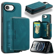 for iPhone 16e Wallet Case, Minimalist Luxury PU Leather Magnetic Detachable Credit Card Holder, 2 in 1 Zipper ID Cash Slot, Magnetic Closure Kickstand Folio Flip Slim Cover,Blue
