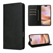 for iPhone 16e Wallet Case, PU Leather TPU, Magnetic Card Holder with Kickstand, Shockproof Full Body Protective Flip Cover, Classic Design for iPhone 16e Men Women, Black