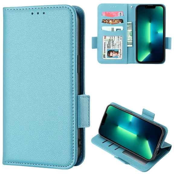 for iPhone 16e Wallet Case with RFID Blocking Card Holder,Magnetic PU Leather with Hand Strap Folio Flip Kickstand Shockproof Cover Women Men For iPhone 16e,Cyanblue
