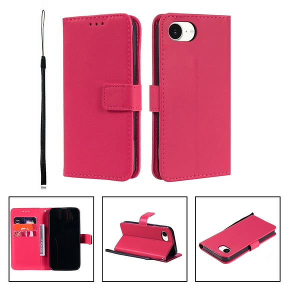 for iPhone 16e Wallet Case RFID Blocking,Premium Solid Color PU Leather Magnetic Buckle Folio Kickstand Flip with Card Slots & Kickstand Full Body Phone Case,Rose