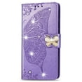 thumbnail image 1 of For iPhone 16e Wallet Phone Case,Flip Folding Kickstand,With Wrist Strap,Card Slots,Luxury Diamond Butterfly&Flower Embossing PU Leather Shockproof Anti-fall Phone Case,Lightpurple, 1 of 8