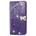 thumbnail image 1 of For iPhone 16e Wallet Phone Case,Flip Folding Kickstand,With Wrist Strap,Card Slots,Luxury Diamond Butterfly&Flower Embossing PU Leather Shockproof Anti-fall Phone Case,Purple, 1 of 8