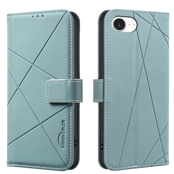 For iPhone 16e Wallet Phone Case,RFID Blocking Card Slots Holder Premium PU Leather,Flip Folio Kickstand,Line Embossing Designing,Magnetic Closure,Shockproof Anti-fall Phoe Case,Green
