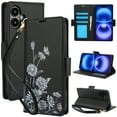 thumbnail image 1 of For iPhone 16e Wallet Phone Case,With Card Slots,Flip Folding Kickstand,Flower&butterfly Print Design,PU Leather Shockproof Proitection,With Wrist Strap,Anti-fall Folio Phone Case,Black, 1 of 6