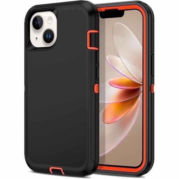 iPhone 16e / iPhone 15 / iPhone 14 / iPhone 13 Case Shockproof Dust/Drop Proof 3 in 1 Full Body Rugged Heavy Duty Durable Cover for Apple 6.1" Black Orange