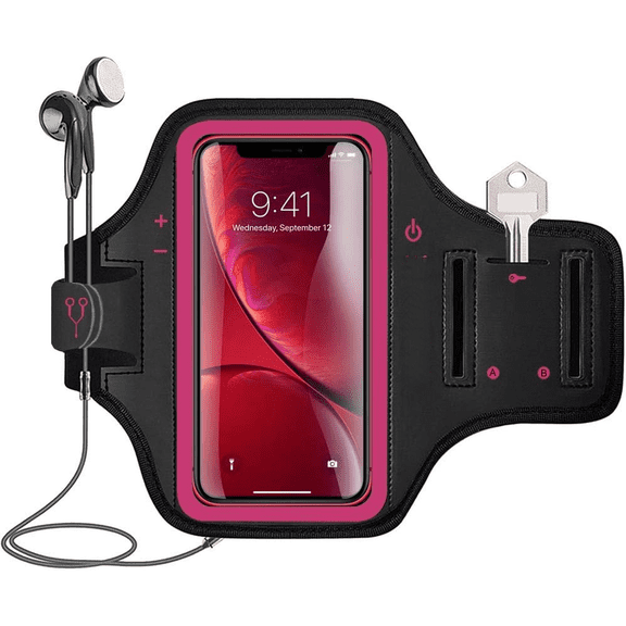 iPhone 17 16 15 Armband, Water Resistant Gym Running Workouts Arm Band for iPhone 17 16 15 14 13 12 Pro (Rose)