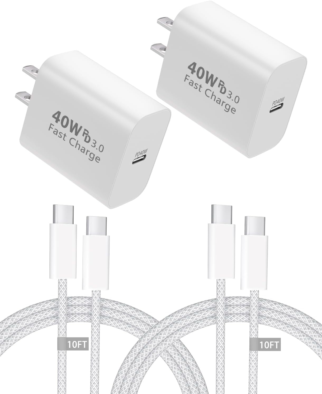 iPhone 17 16 15 Charger Fast Charging,2-Pack 40W GaN III USB C Charger Block & 60W [10ft Woven] USB C Cable, PD3.0 PPS for iPhone 17/16/15 Pro Max,Samsung Galaxy S25,iPad,MacBook,AirPods,Pixel,Switch