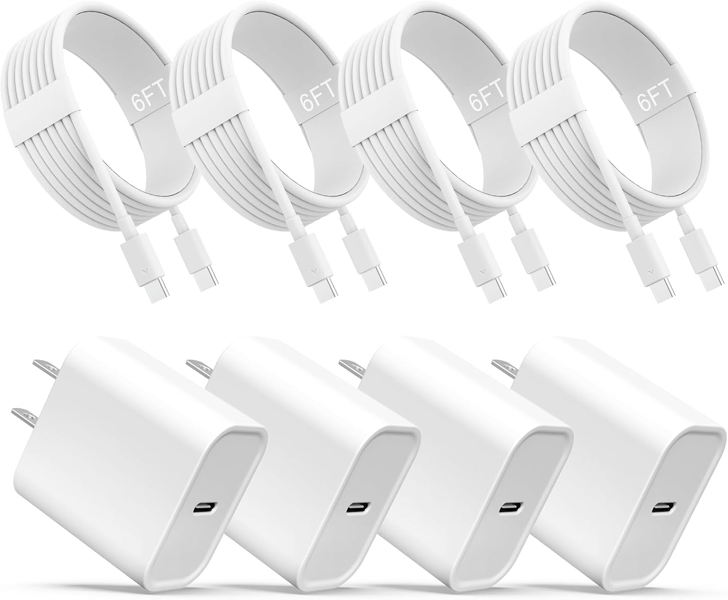 iPhone 17 16 15 Charger, USB C Charger, 4-Pack Fast Wall Charging, USB-C Chargers Block (4-Pack 6 ft Cable Included) for iPhone 17 Pro/Pro Max Air/16 15 Pro/Pro Max/Plus/iPad Pro/AirPods Samsung