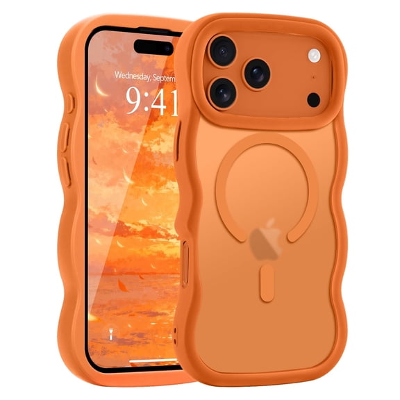 For iPhone 17 16 15 Pro Max Case, Curly Wavy Frame Hard Translucent Matte Clear Back Cover for Women Men Compatible with Magsafe Shockproof TPU Bumper Phone Case