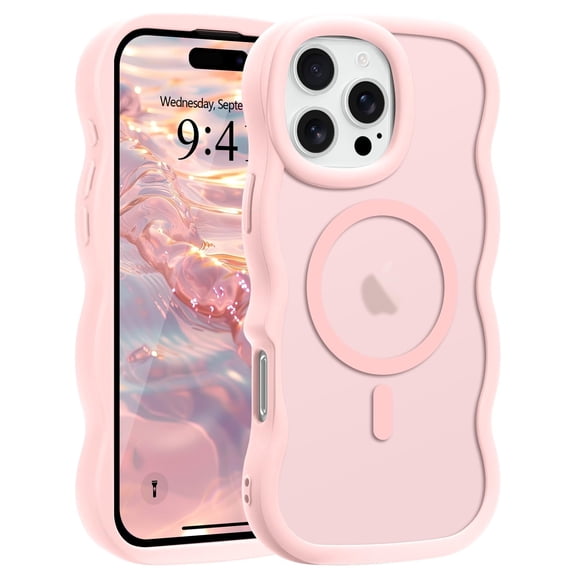 For iPhone 17 16 15 Pro Max Case, Curly Wavy Frame Hard Translucent Matte Clear Back Cover for Women Men Compatible with Magsafe Shockproof TPU Bumper Phone Case