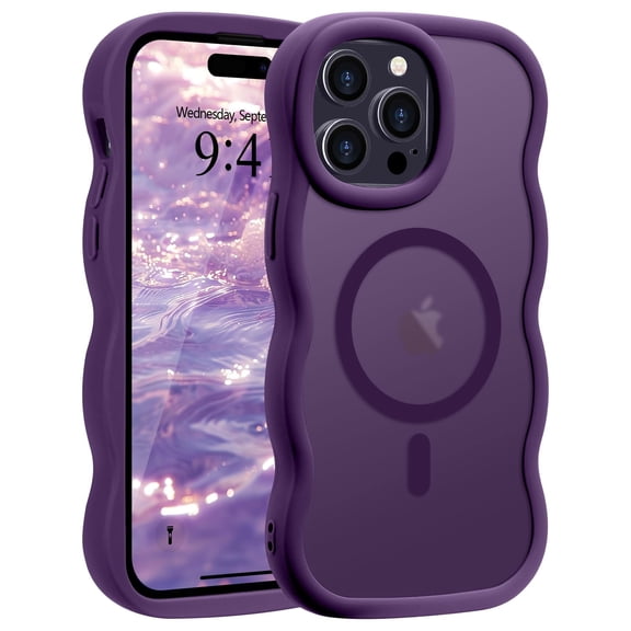 For iPhone 17 16 15 Pro Max Case, Curly Wavy Frame Hard Translucent Matte Clear Back Cover for Women Men Compatible with Magsafe Shockproof TPU Bumper Phone Case