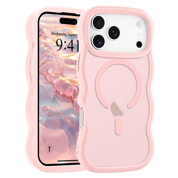 For iPhone 17 16 15 Pro Max Case, Curly Wavy Frame Hard Translucent Matte Clear Back Cover for Women Men Compatible with Magsafe Shockproof TPU Bumper Phone Case