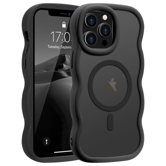 For iPhone 17 16 15 Pro Max Case, Curly Wavy Frame Hard Translucent Matte Clear Back Cover for Women Men Compatible with Magsafe Shockproof TPU Bumper Phone Case