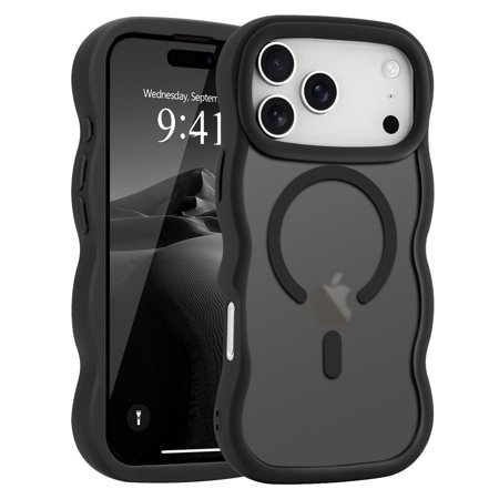 For iPhone 17 16 15 Pro Max Case, Curly Wavy Frame Hard Translucent Matte Clear Back Cover for Women Men Compatible with Magsafe Shockproof TPU Bumper Phone Case