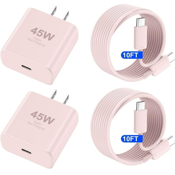 2Pack 45W i Phone 17 16 Pro Max Charger Fast Charging, 10ft USB C Charging Cable Cord Fast Charging Android Phone Wall Charger for iPhone 17 Pro Max/17 Pro/Air/17/16/16Pro/16ProMax/Plus/15/S25-Pink