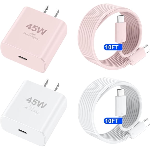 USB-C to USB-C Cable 10ft,Flexible Fast-Charging Cable,45W Wall Charger Block for iPhone 17 Pro Max/17 Pro/Air/17/16/16Pro/16ProMax/Plus/15/S25