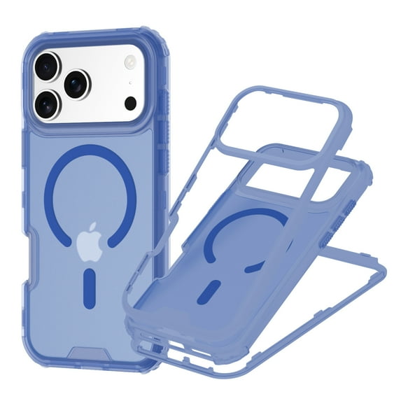 for iPhone 17, 2 In 1 Case, Compatible with MagSafe, Air Cushions Ultra Slim Drop Protective TPU + PC Lightweight Anti-Scratch Bumper Frame Translucent Hybrid Phone Cover, Blue