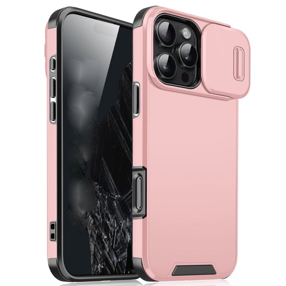 for iPhone 17 2-in-1 Phone Case, with Sliding Camera Lens Cover Military Grade Non-Slip Anti-fall Shockproof Heavy Duty Non-slip Protective Phone Case Cover for iPhone 17,Pink