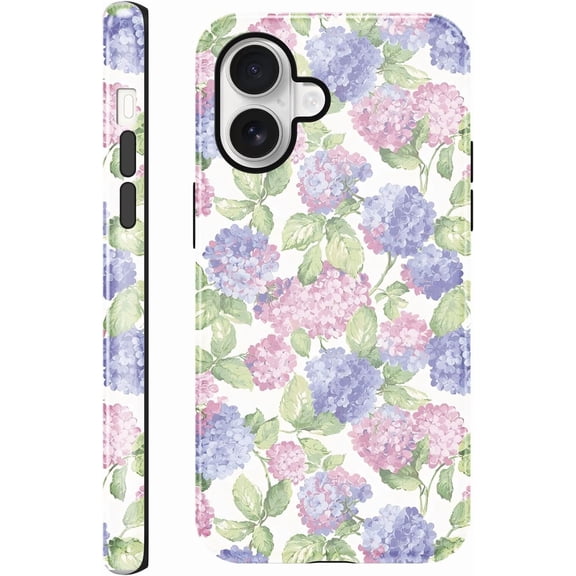 for iPhone 17 6.3'' Aesthetic Pink Purple Hydrangea Flower Phone Case, Lovely Floral Pattern Design Phone Cover Hybrid 2 in 1 Full Body Rugged Shockproof Protection Case for Women Girls
