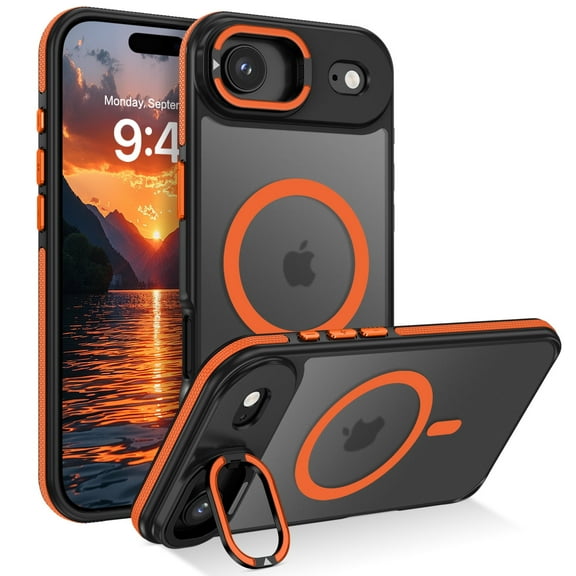 DOMAVER Magnetic iPhone Air Case 6.5" - DOMAVER Magnetic Case Compatible with MagSafe | Translucent Matte Finish | Shockproof & Anti-Scratch Protection | for iPhone Air Case - Black/Orange