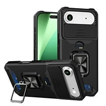for iPhone 17 Air Case with Card Holder Ring Kickstand Sliding Camera Cover iPhone 17 Air Case Heavy Duty Protection Shockproof Rugged for iPhone 17 Air Phone Cover, Black