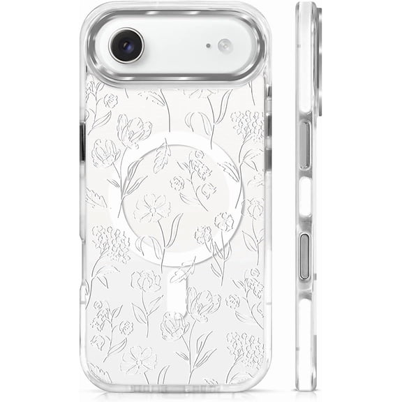 for iPhone 17 Air Case [Compatible with Magsafe],Girls Women Clear Magnetic Case Silicone Shockproof Protective Cover with Pattern White Abstract Flower