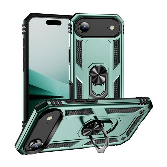 For iPhone 17 Air Case ,Heavy Duty Shockproof Body Phone Cover Built in Metal Rotated Magnetic Ring Holder Kickstand,Dustproof,Anti-Scratch,Dual Layer Military-Grade Drop protection,Darkgreen