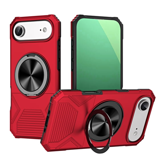 for iPhone 17 Air Case with Ring Stand Holder, Rugged Secure Grip, Military-Grade Drop Protection Phone Case with Kickstand, Heavy Duty Protective Cover Support Magnetic Car Mount, Red