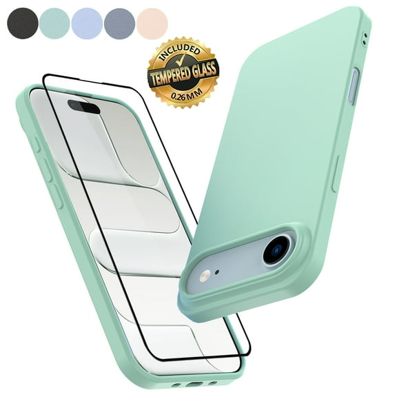 For iPhone 17 Air Case with Screen Protector, Tekcoo Liquid Silicone Military-Grade Protection Shockproof Rugged Soft Gel Rubber Slim Cell Phone Case Cover for iPhone 17 Air 6.5", Green