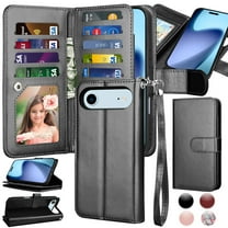 iPhone 17 Air Case,for iPhone 17 Air 6.5" Wallet Phone Case,Takfox PU Leather Magnetic Detachable Card Holders Shockproof Kickstand Protective [Flip Folio Cover] for iPhone 17 Air - Black