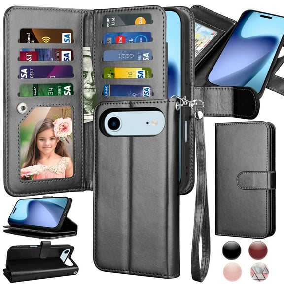 iPhone 17 Air Case,for iPhone 17 Air 6.5" Wallet Phone Case,Takfox PU Leather Magnetic Detachable Card Holders Shockproof Kickstand Protective [Flip Folio Cover] for iPhone 17 Air - Black