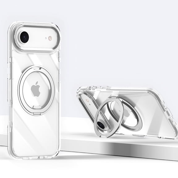 for iPhone 17 Air Clear Case [Rotatable Metal Ring Stand] Military Grade Drop Protection Non-Yellowing Transparent Slim Non-Slip Ring Phone Cover for iPhone 17 Air Men Women, White