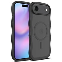 For iPhone 17 Air Magnetic Phone Case,Compatible with Mag-safe,Wavy Frame Cute Design for Girls Women,Translucent Matte Hard Back Shockproof Protective Lightweight Phone Case,Black