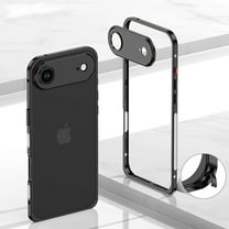For iPhone 17 Air Metal Bumper Phone Case,With Lens Protector,Slim Fit No Back No Frame Backless Metal Bumper 4 Corners Shockproof Rugged Heat Dissipation Frame Phone Case,Black