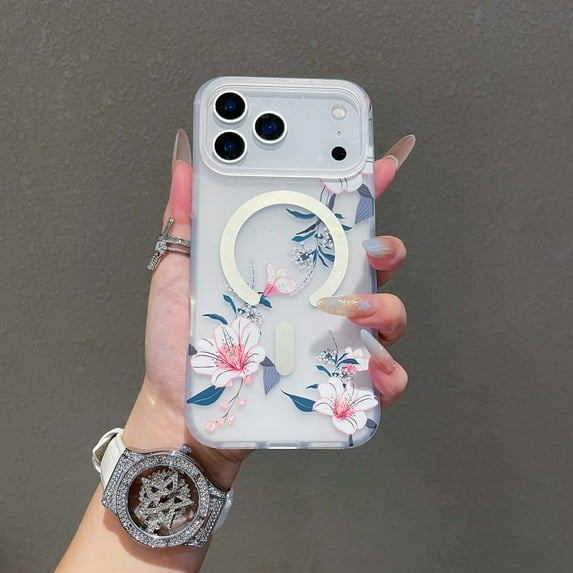 For iPhone 17 Air Phone Case,Compatible with Mag-Safe,Ultra Slim Shockproof Protection,Elegant Floral Print Design,Matte Translucent Anti-Scratch Thin Fit Durable Phone Case,H